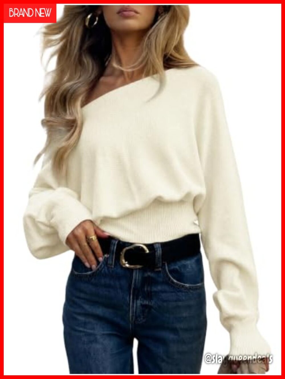 Off Shoulder Batwing Sweater Asymmetrical Neck Knit Pullover